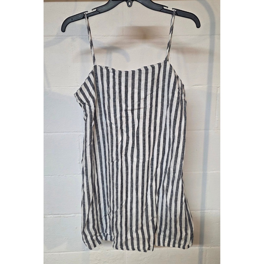 A New Day Womens M Navy Blue White Striped Linen Blend Cami Tank Dress